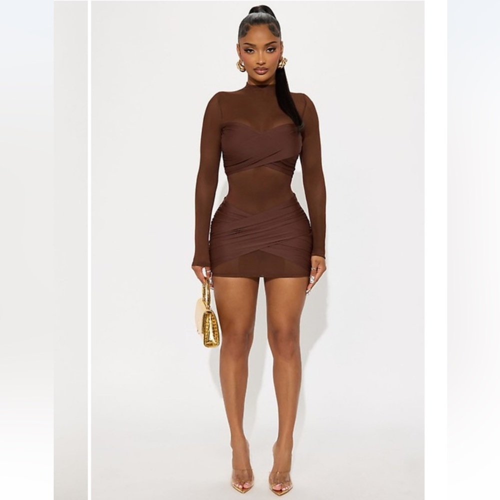 Brown Long Sleeve Fashion Nova Dress